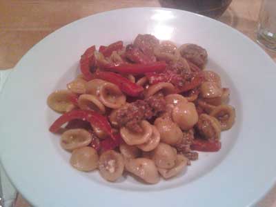 Orecchiette with Sausage, Peppers and Feta