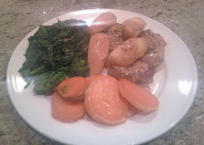 Pork Medalions with Double Apple Sauce and Maple Sweet Potatoes