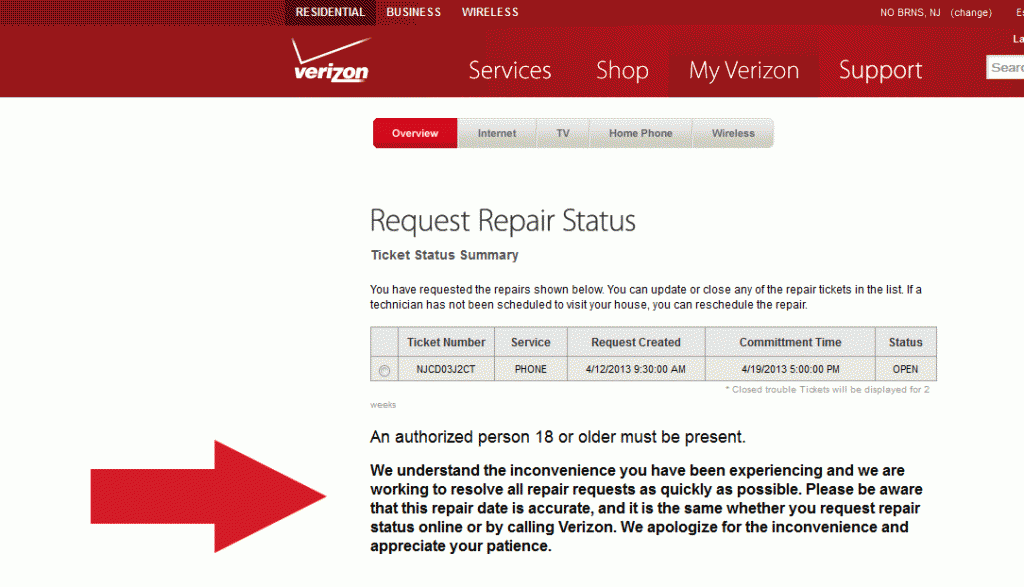 Verizon Repair Confirmation