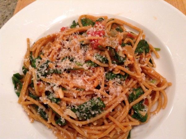 One Pot Pasta with Spinach and Tomatoes